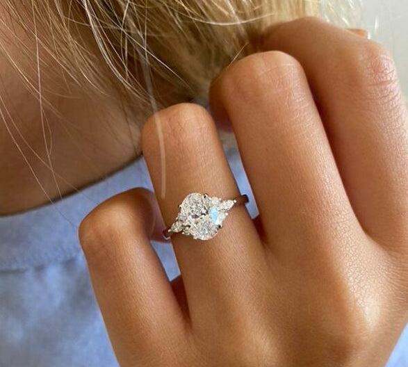 2.1 CT Oval Cut Cluster Style Moissanite Engagement Ring 1