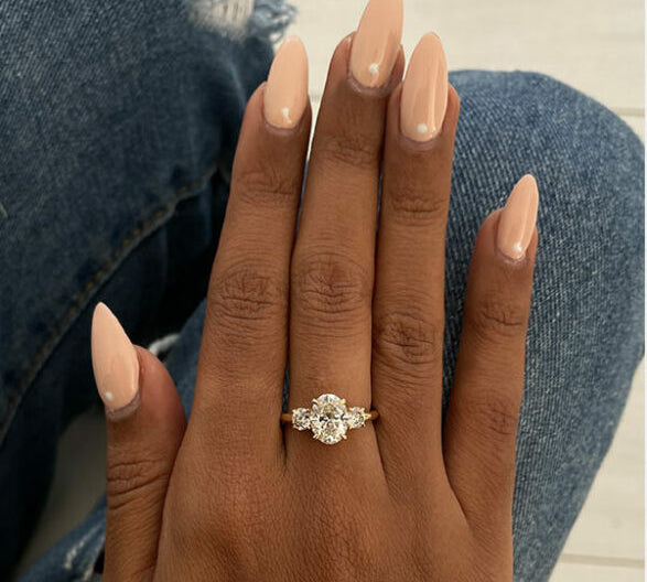 2.1 CT Oval Three Stone Moissanite Engagement Ring 2