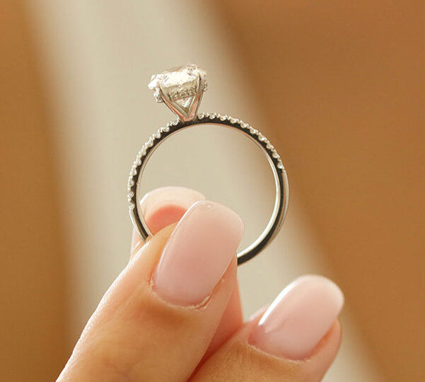 4.0 CT Oval Cut Solitaire & Pave Moissanite Engagement Ring 2