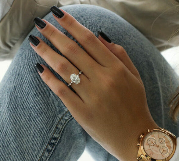 2.1 CT Oval Dainty Pave Moissanite Engagement Ring 1