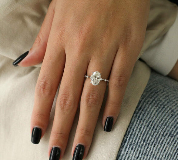 2.1 CT Oval Dainty Pave Moissanite Engagement Ring 2