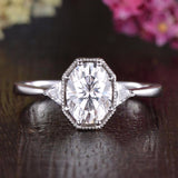 0.75 CT Oval Milgrain Three Stone Moissanite Engagement Ring 1