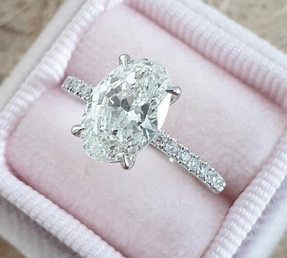 4.0 CT Oval Cut Pave Setting Moissanite Engagement Ring 2