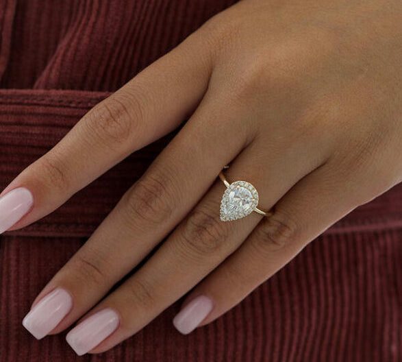 2.5 CT Pear Halo Style Moissanite Engagement Ring 2