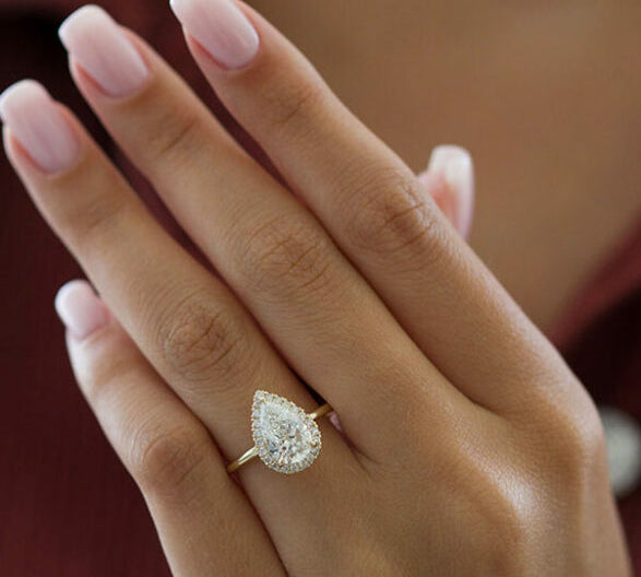 2.5 CT Pear Halo Style Moissanite Engagement Ring 1