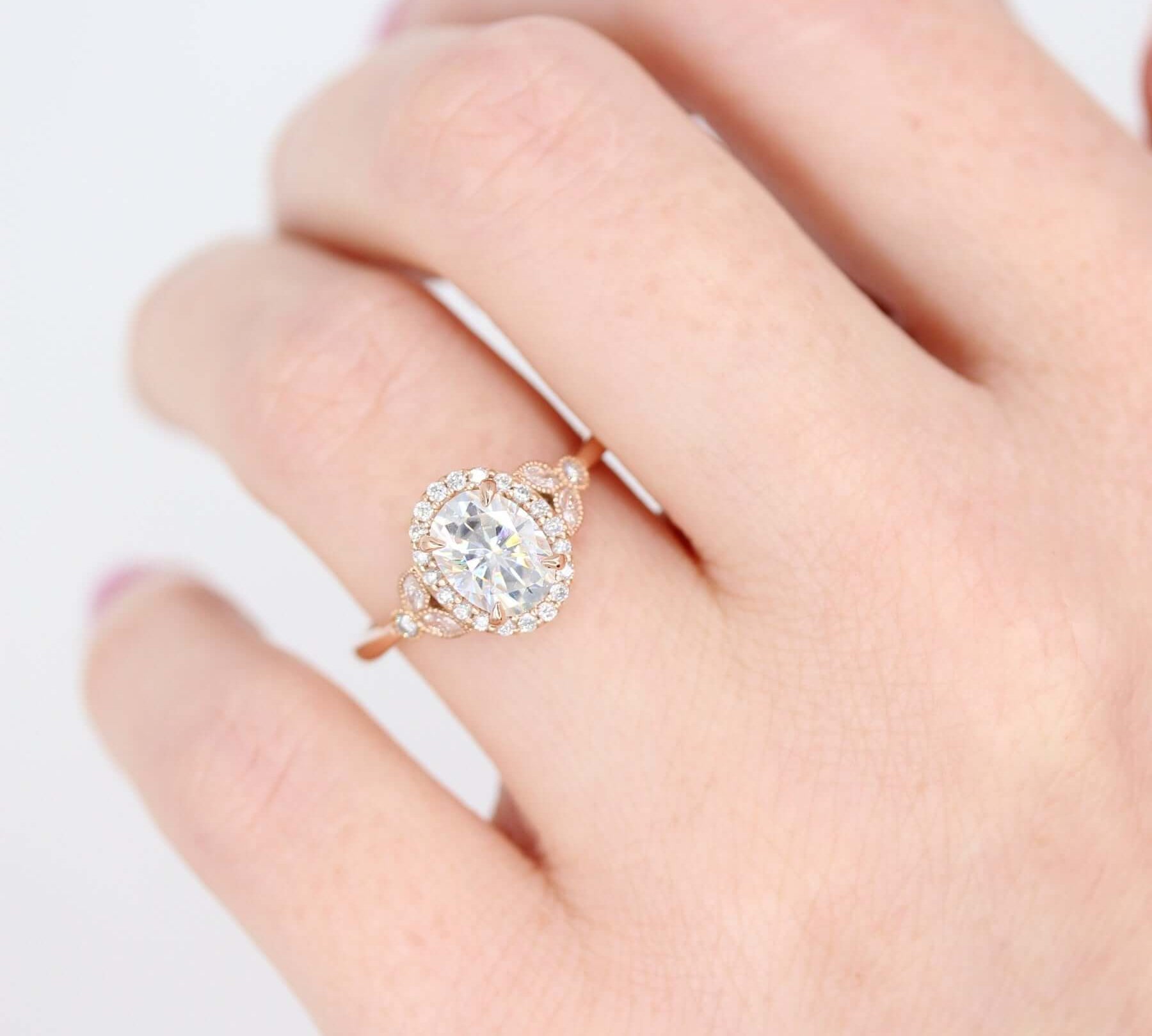 1.33 CT Oval Cut Halo Moissanite Engagement Ring 2