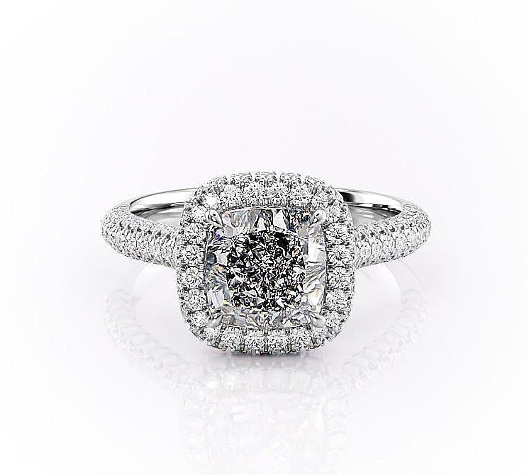 1.8 CT Cushion Cut Halo Triple Pave Setting Moissanite Engagement Ring 10