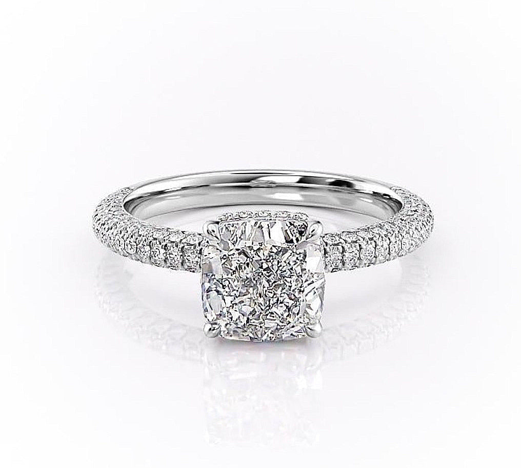 2.54 CT Cushion Cut Pave Moissanite Engagement Ring 12