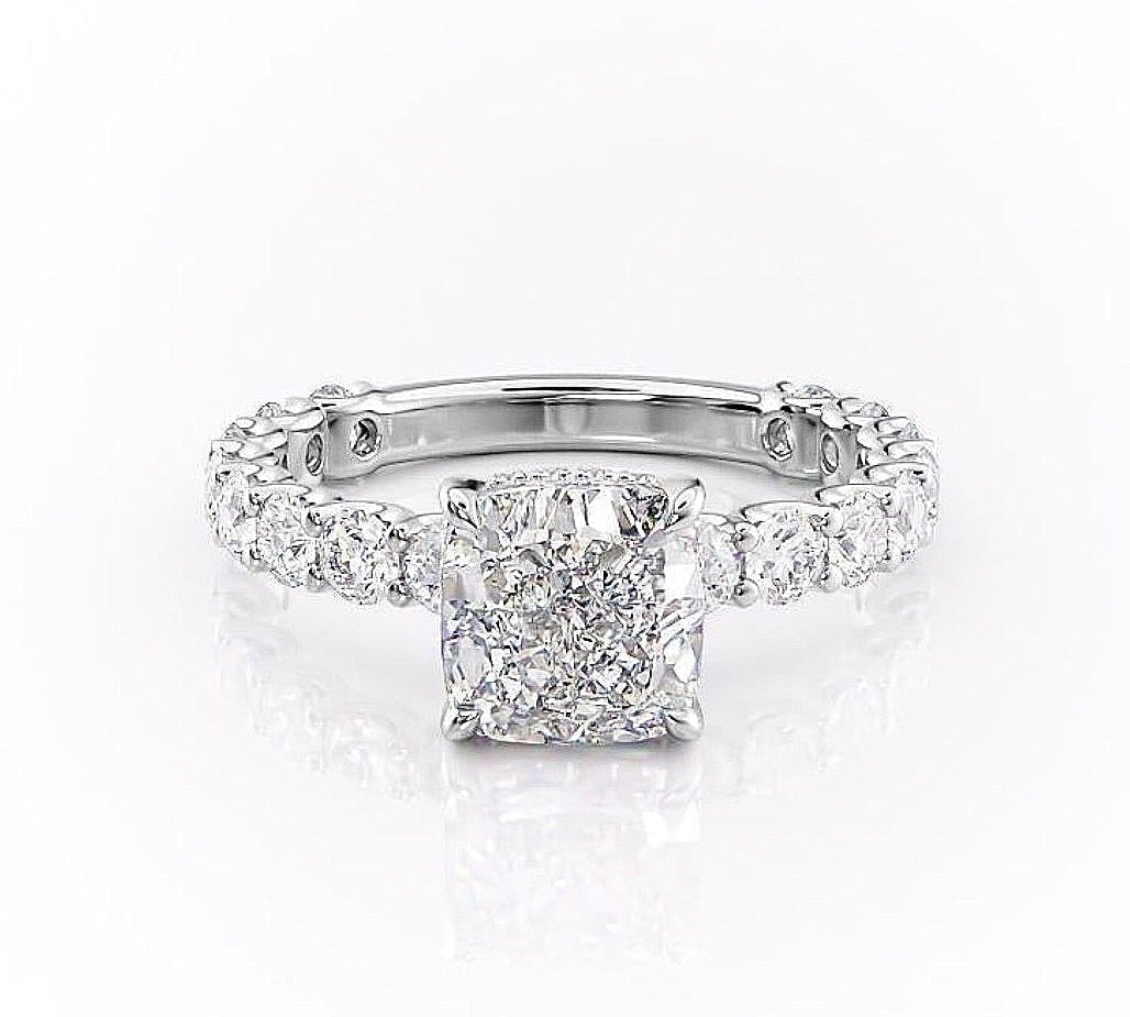 2.15 CT Cushion Cut Pave Moissanite Engagement Ring 10