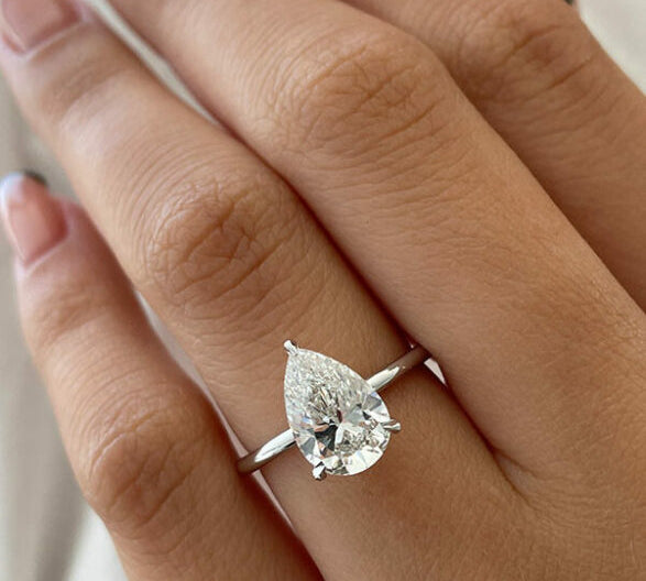 2.5 CT Pear Cut Solitaire Style Moissanite Engagement Ring 2