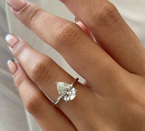 2.5 CT Pear Cut Solitaire Style Moissanite Engagement Ring 1