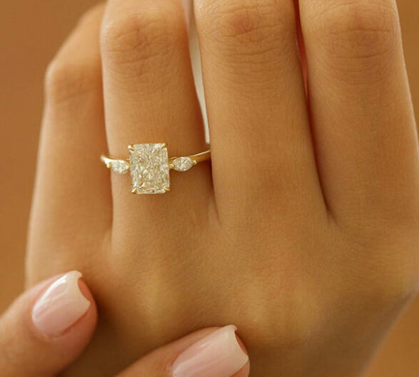 2.54 CT Radiant Three Stone Moissanite Engagement Ring 2