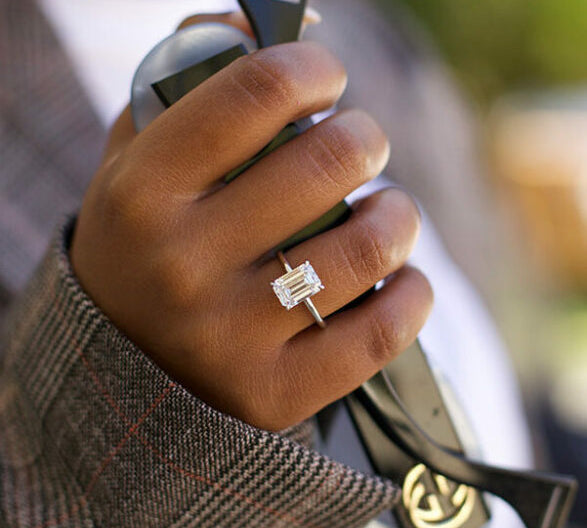 3.17  CT Emerald Cut Solitaire Style Moissanite Engagement Ring 1