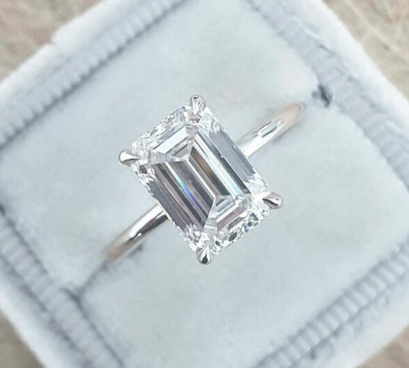 3.17  CT Emerald Cut Solitaire Style Moissanite Engagement Ring 2