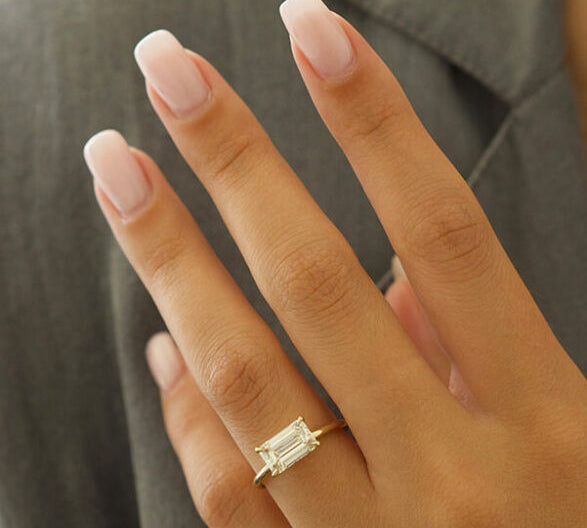 1.5 CT Emerald East West Solitaire Moissanite Engagement Ring 1