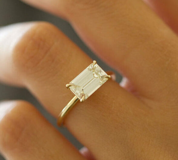 1.5 CT Emerald East West Solitaire Moissanite Engagement Ring 2