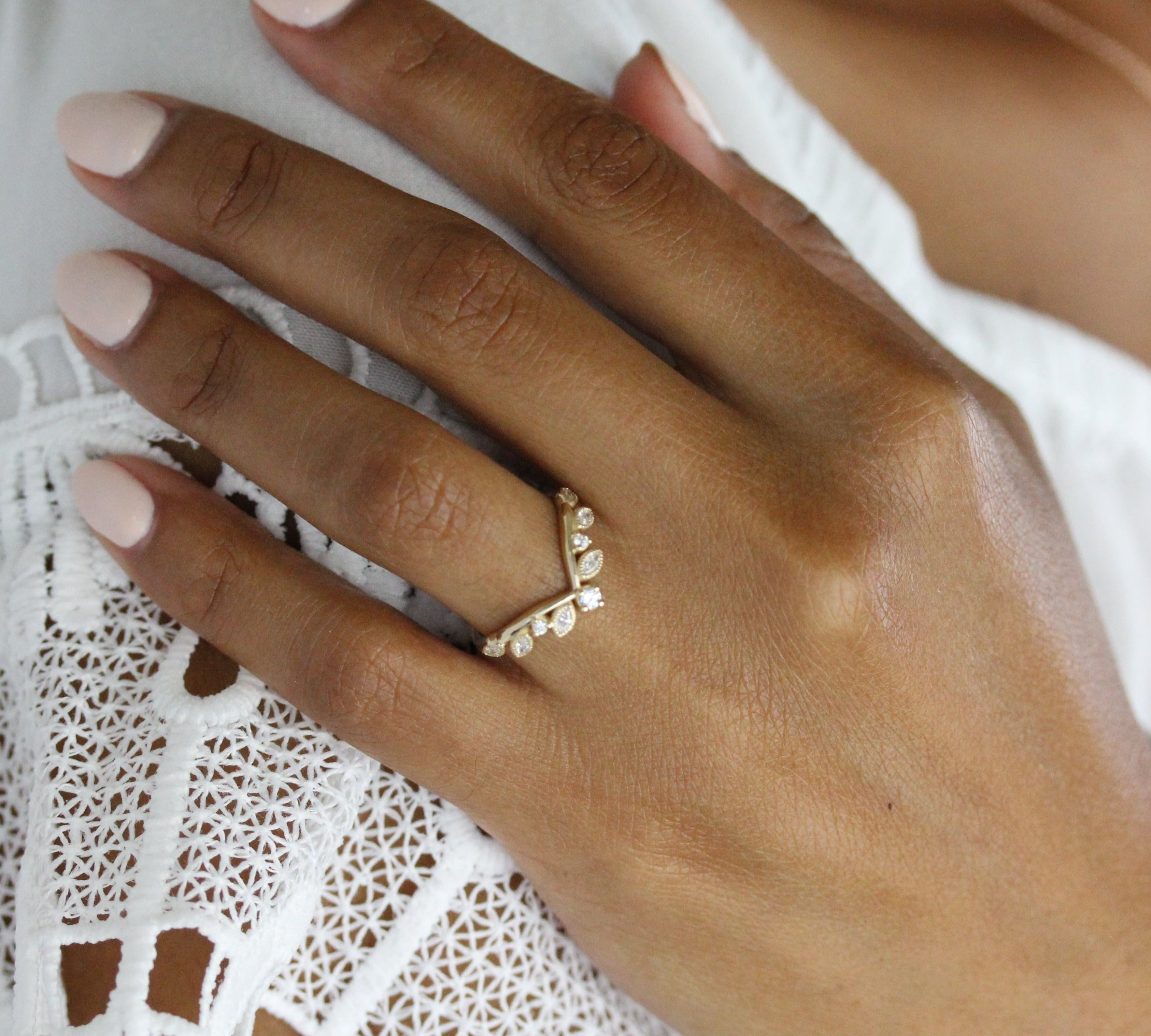 0.21 TCW Round Cut Milgrain Curved Moissanite Wedding Band 2