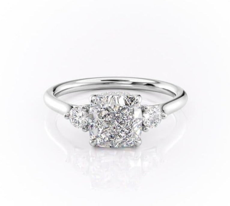 2.15 CT Cushion Cut Three Stones Moissanite Engagement Ring 10