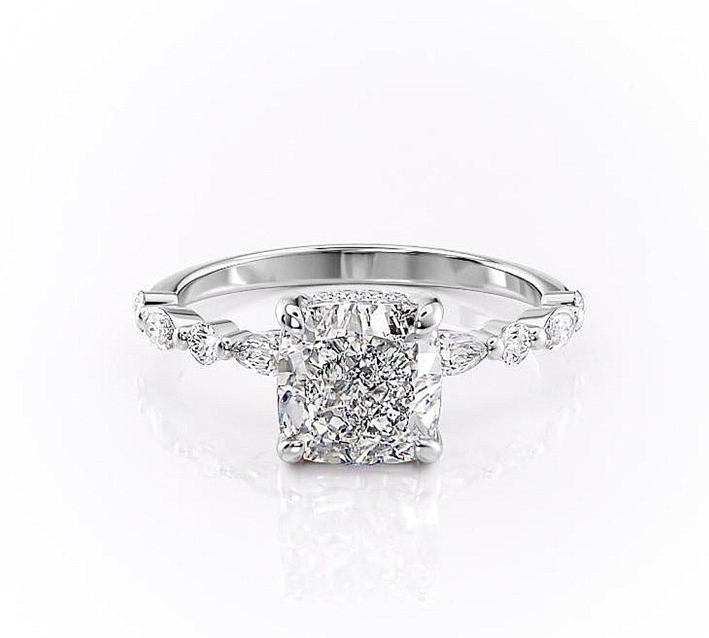 2.15 CT Cushion Cut Dainty Pave Moissanite Engagement Ring 10