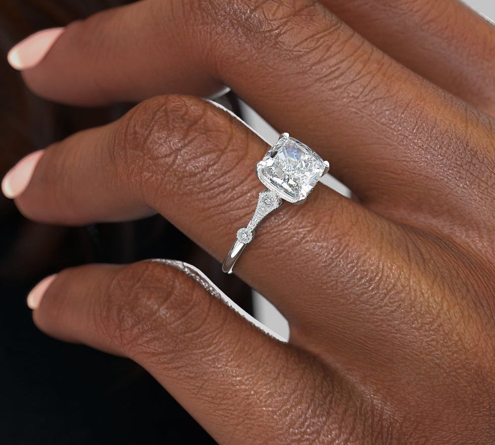 2.15 CT Cushion Cut Milgrain Vintage Style Engagement Ring 1