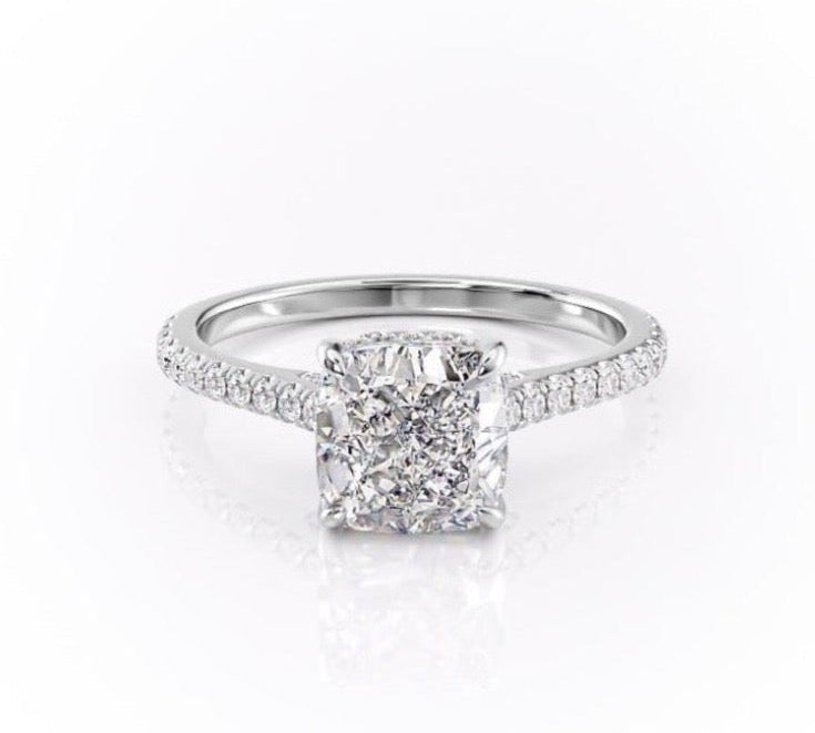 2.15 CT Cushion Cut Pave Setting Moissanite Engagement Ring 10