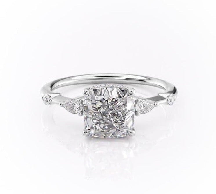 2.15 CT Cushion Cut Three Stones Moissanite Engagement Ring 10