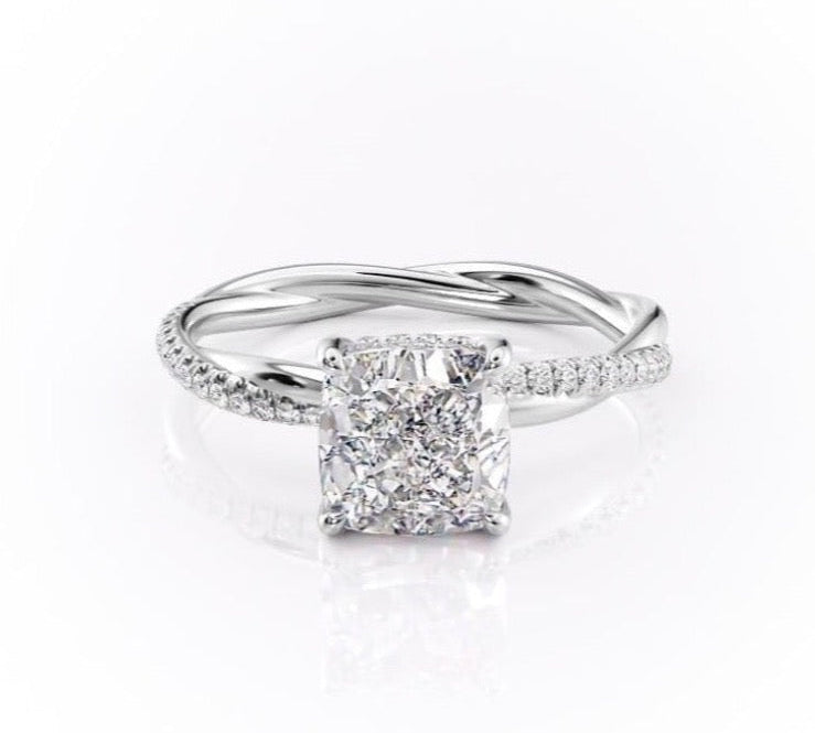 2.15 CT Cushion Cut Twisted Pave Band Moissanite Engagement Ring 10