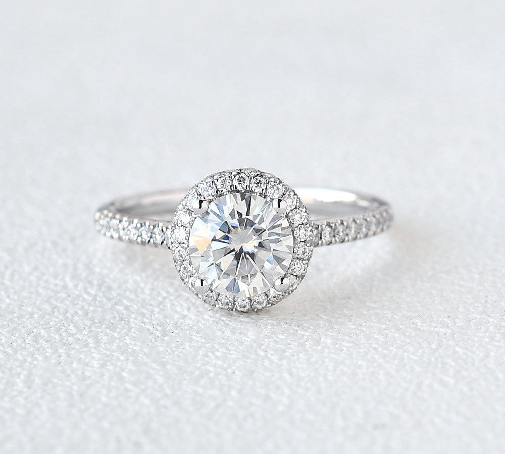 1.0 CT Round Cut Halo Pave Moissanite Engagement Ring 1