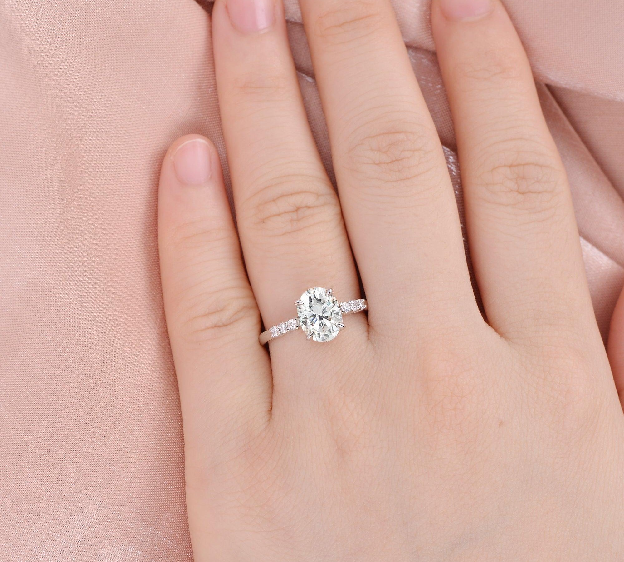 1.91 CT Oval Cut Solitaire Pave Moissanite Engagement Ring 2