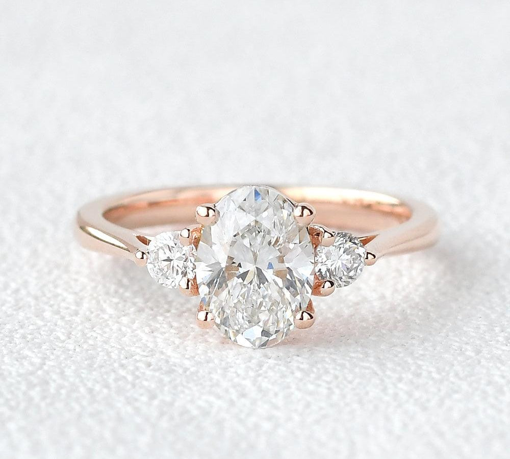 0.94 CT Oval Cut Three Stone Moissanite Engagement Ring 1