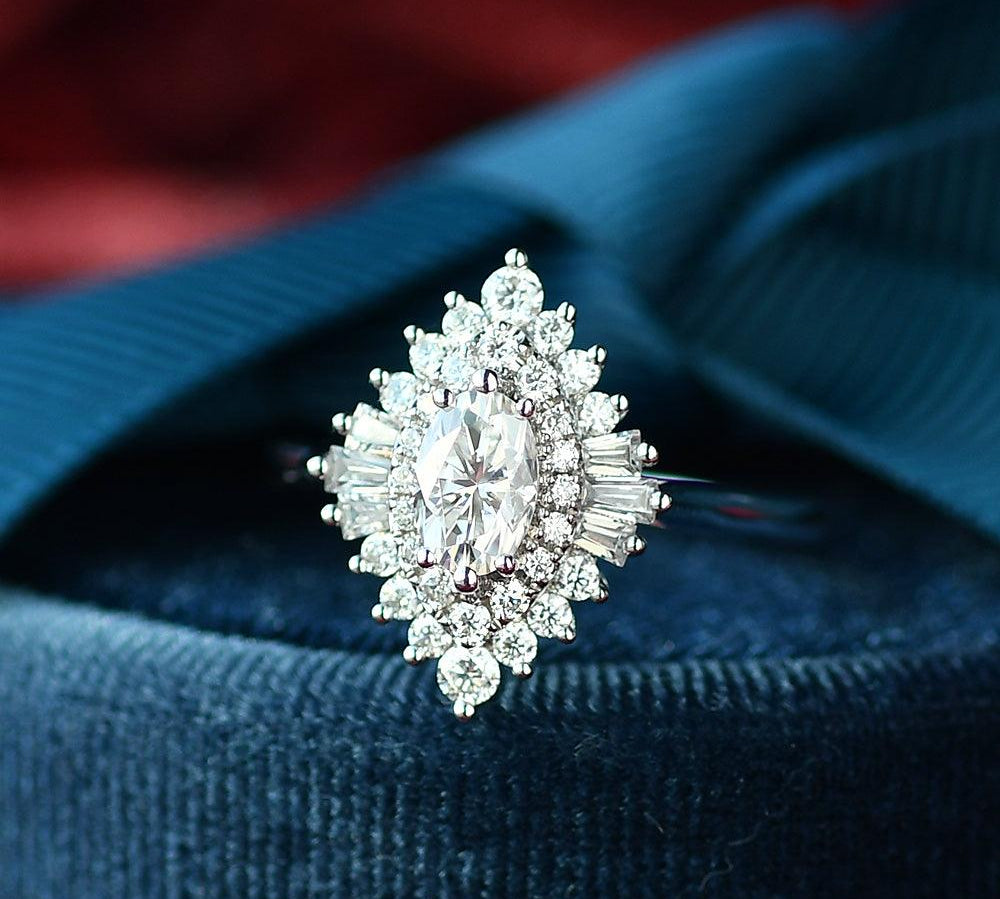 0.43 CT Oval Cut Ballerina Moissanite Engagement Ring 3