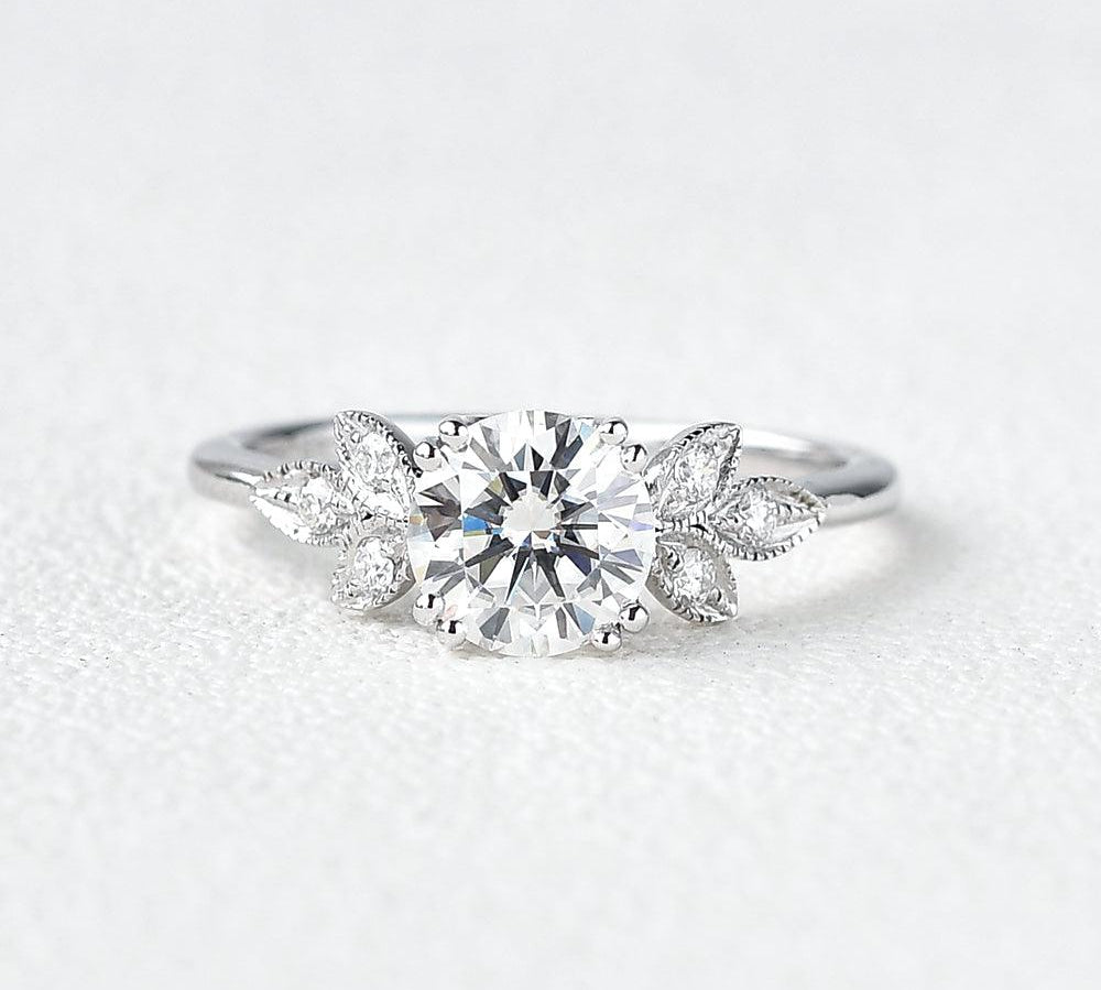 1.0 CT Round Cut Art Deco Moissanite Engagement Ring 1