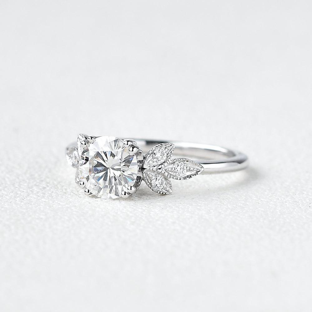 1.0 CT Round Cut Art Deco Moissanite Engagement Ring 4