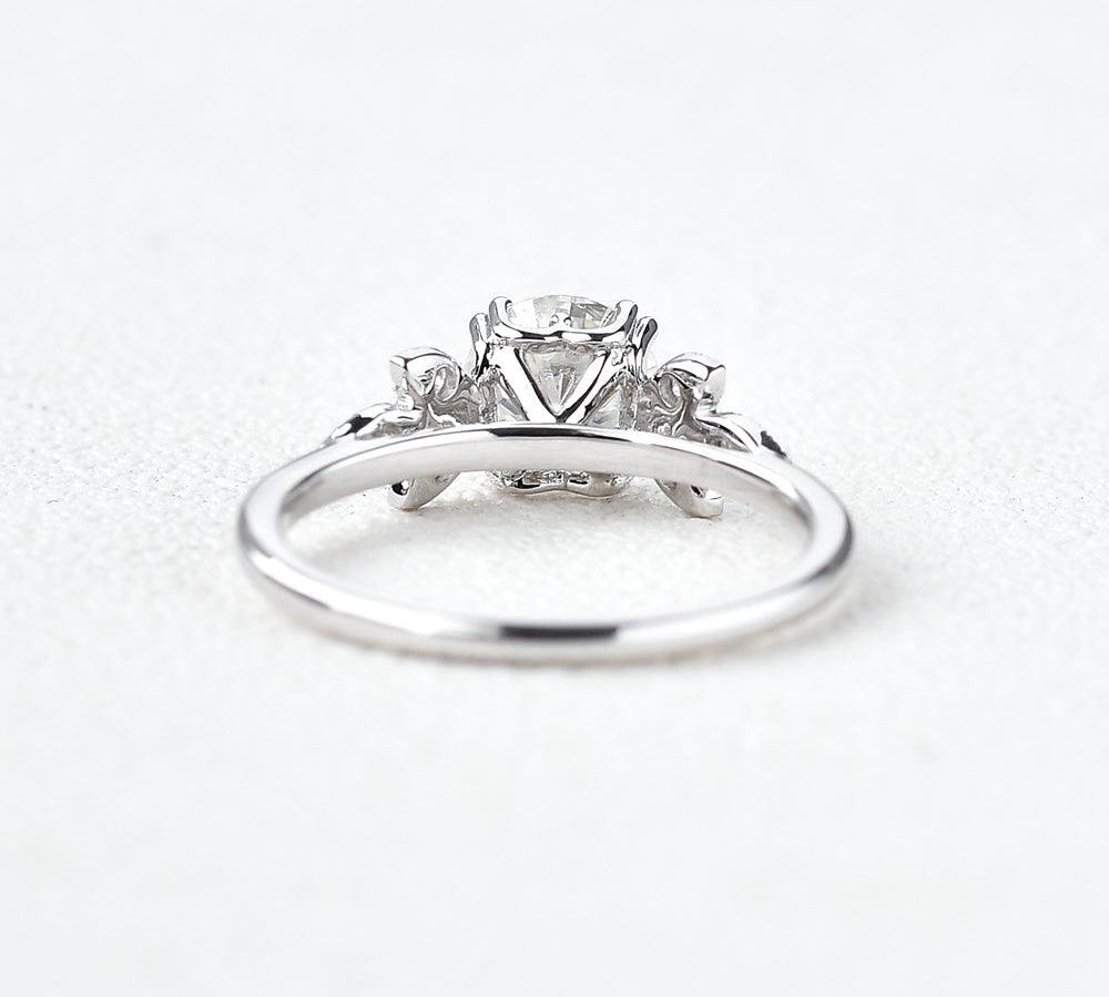 1.0 CT Round Cut Art Deco Moissanite Engagement Ring 3