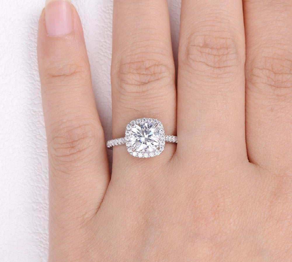 1.8 CT Cushion Cut Halo Pave Moissanite Engagement Ring 3
