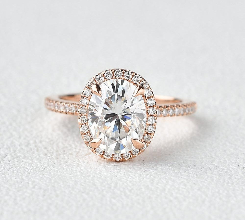 1.91 CT Oval Cut Halo Pave Moissanite Engagement Ring 1