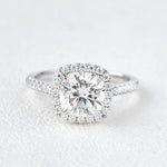 1.8 CT Cushion Cut Halo Pave Moissanite Engagement Ring 1