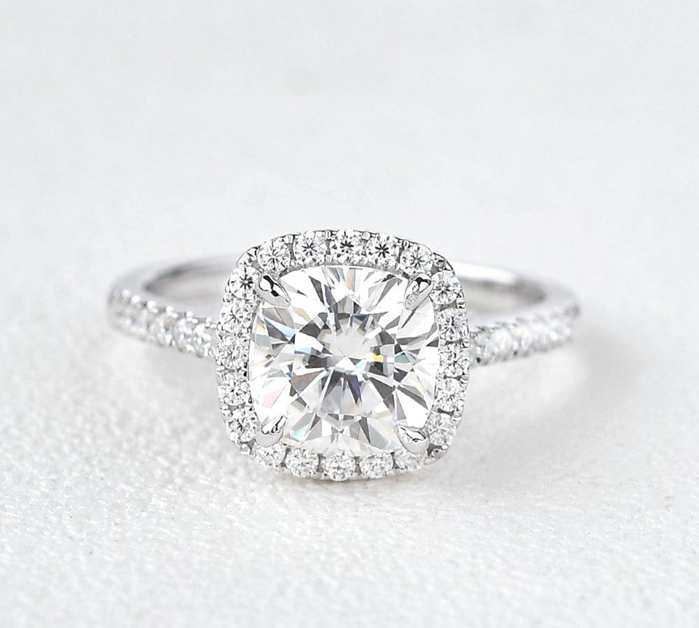 1.8 CT Cushion Cut Halo Pave Moissanite Engagement Ring 1