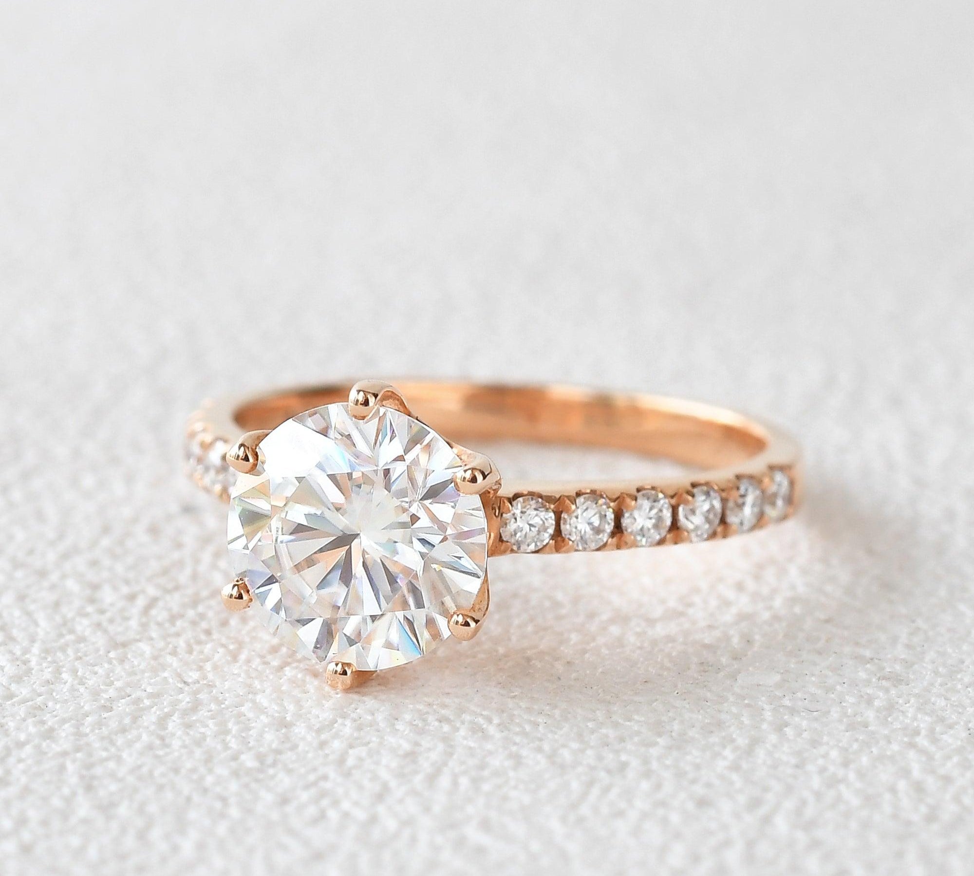 1.8 CT Round Cut Solitaire Pave Moissanite Engagement Ring 3