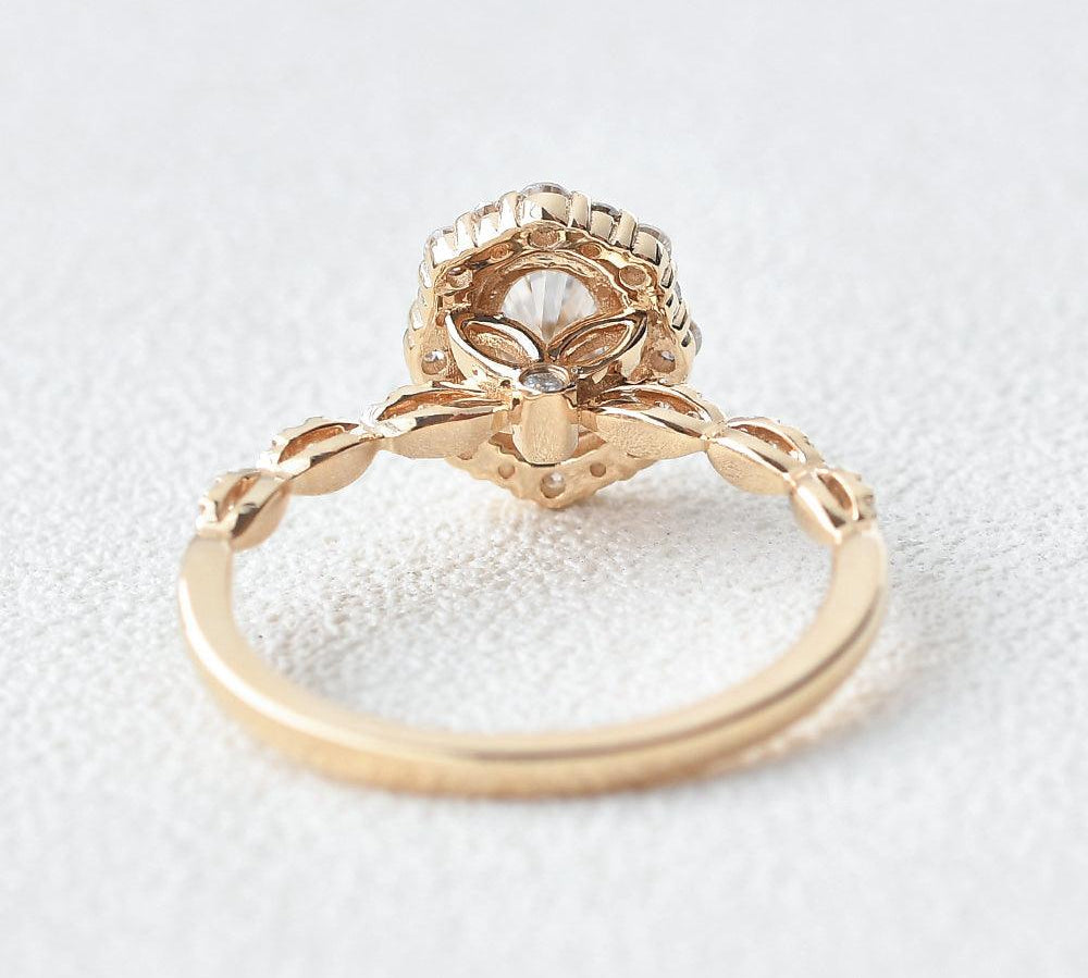 0.94 CT Oval Cut Halo & Pave Moissanite Engagement Ring 3