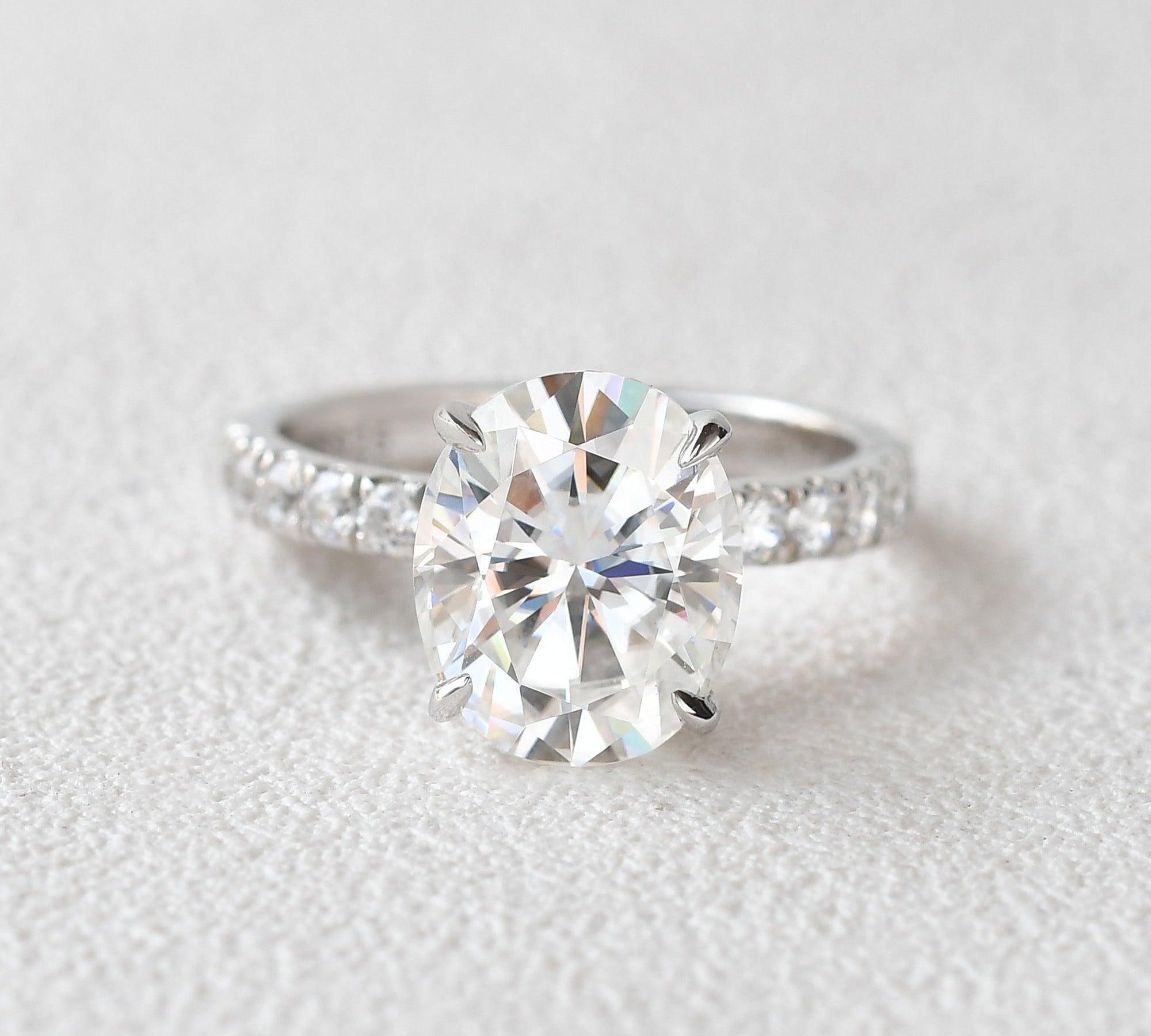 3.74 CT Oval Cut Hidden Halo Pave Moissanite Engagement Ring 1