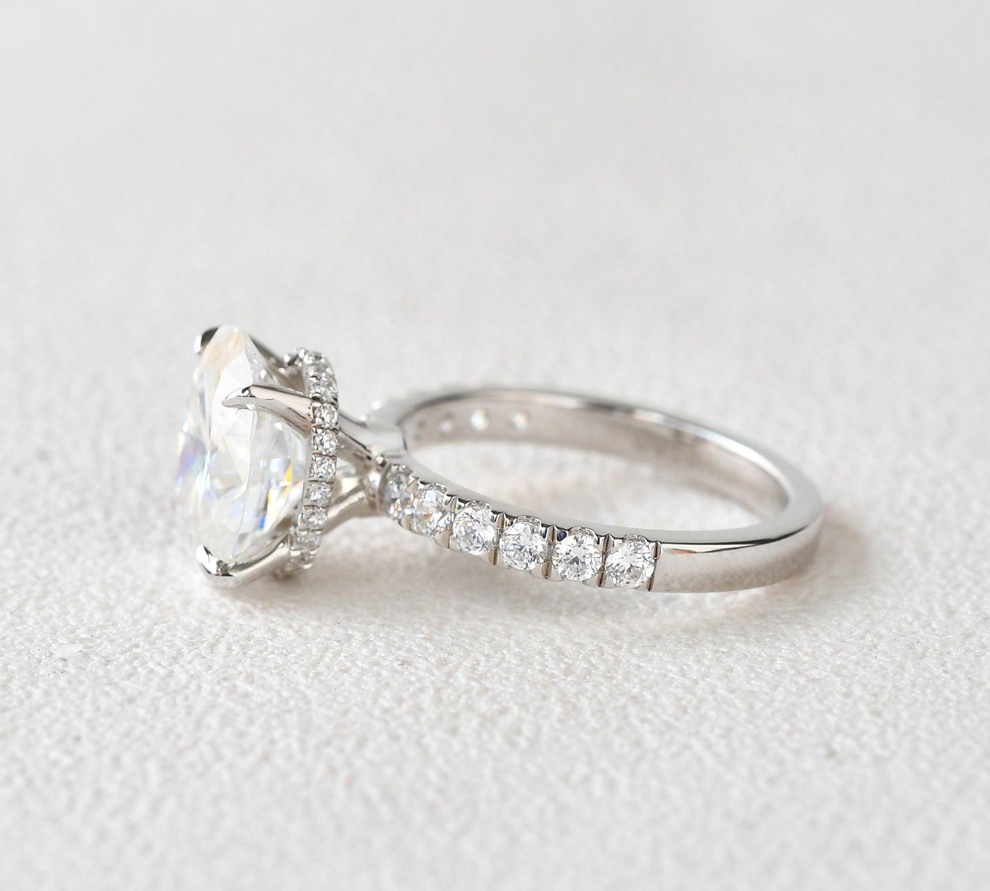 3.74 CT Oval Cut Hidden Halo Pave Moissanite Engagement Ring 3