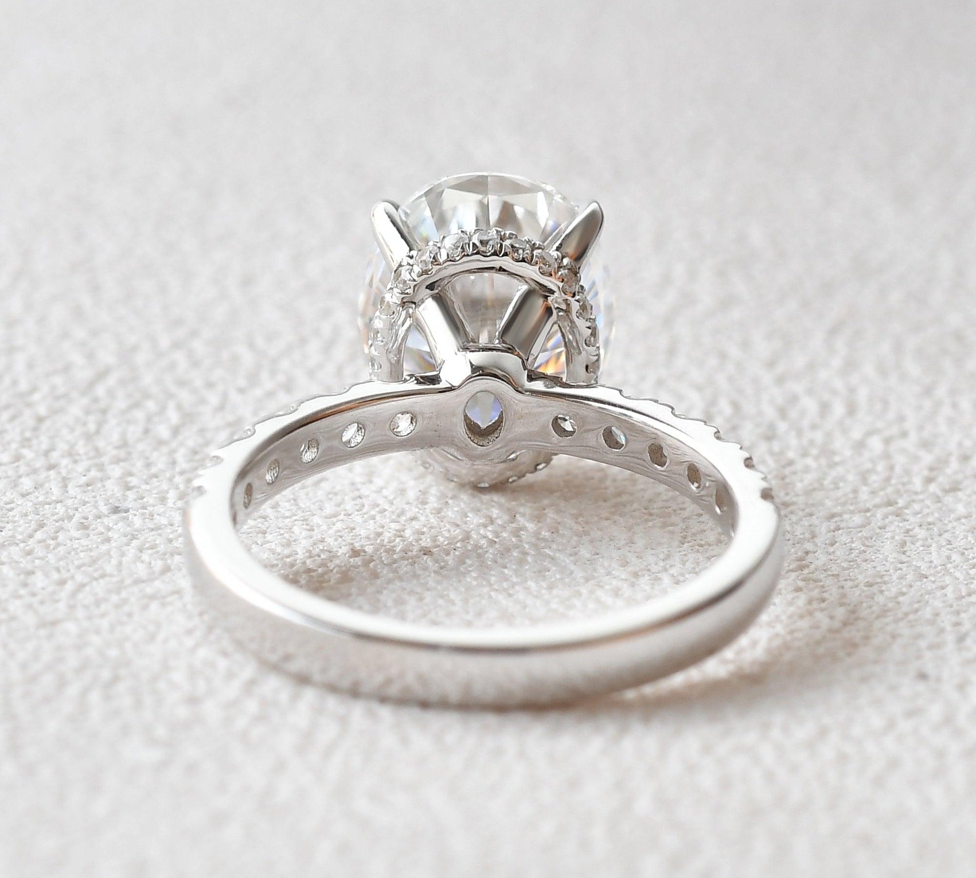 3.74 CT Oval Cut Hidden Halo Pave Moissanite Engagement Ring 2