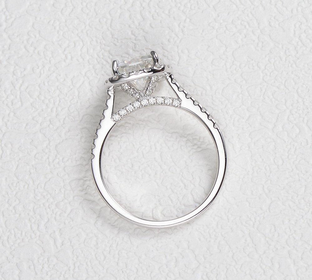 1.8 CT Cushion Cut Halo Pave Moissanite Engagement Ring 2