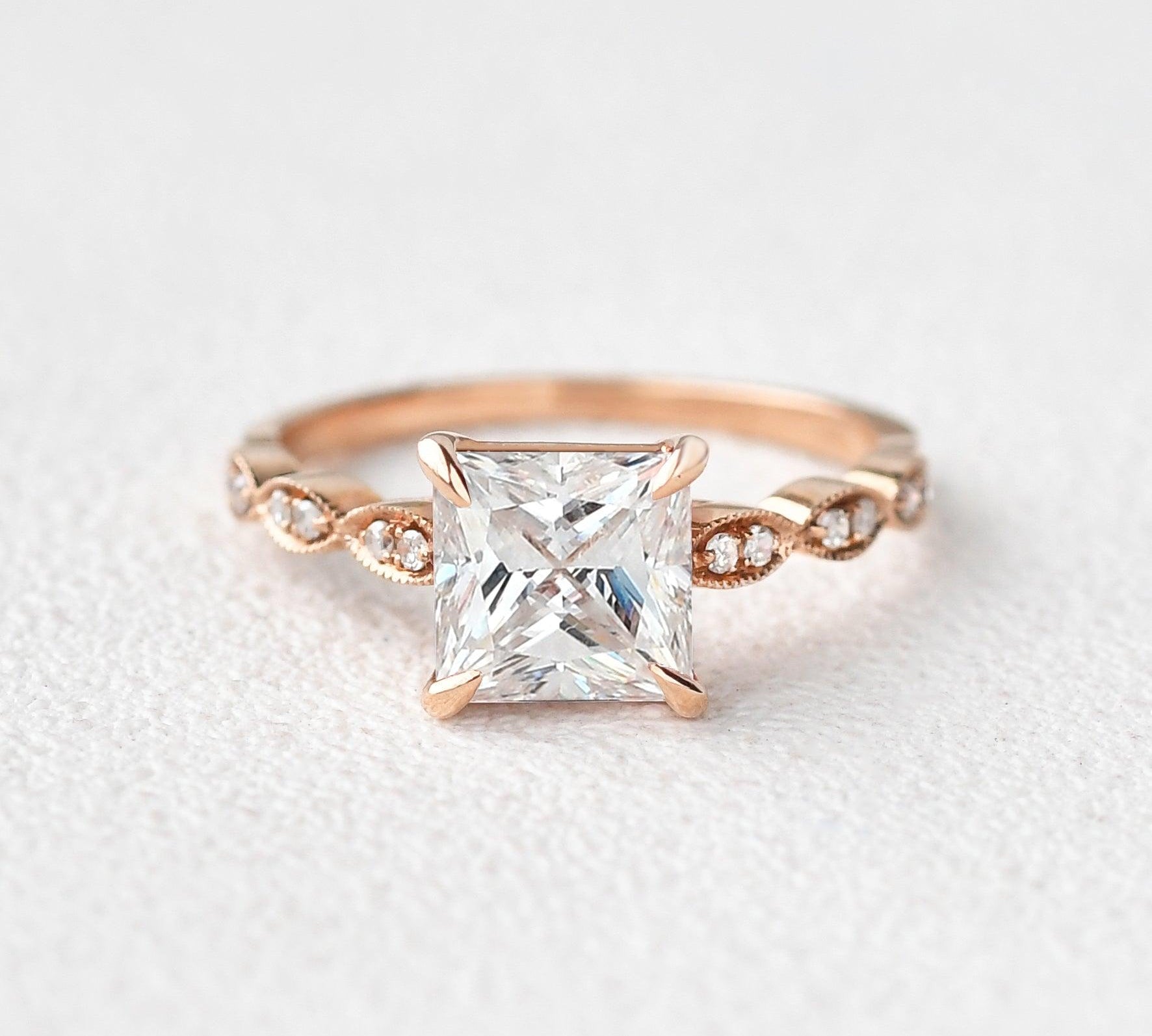 1.75 CT Princess Cut Pave Moissanite Engagement Ring 1