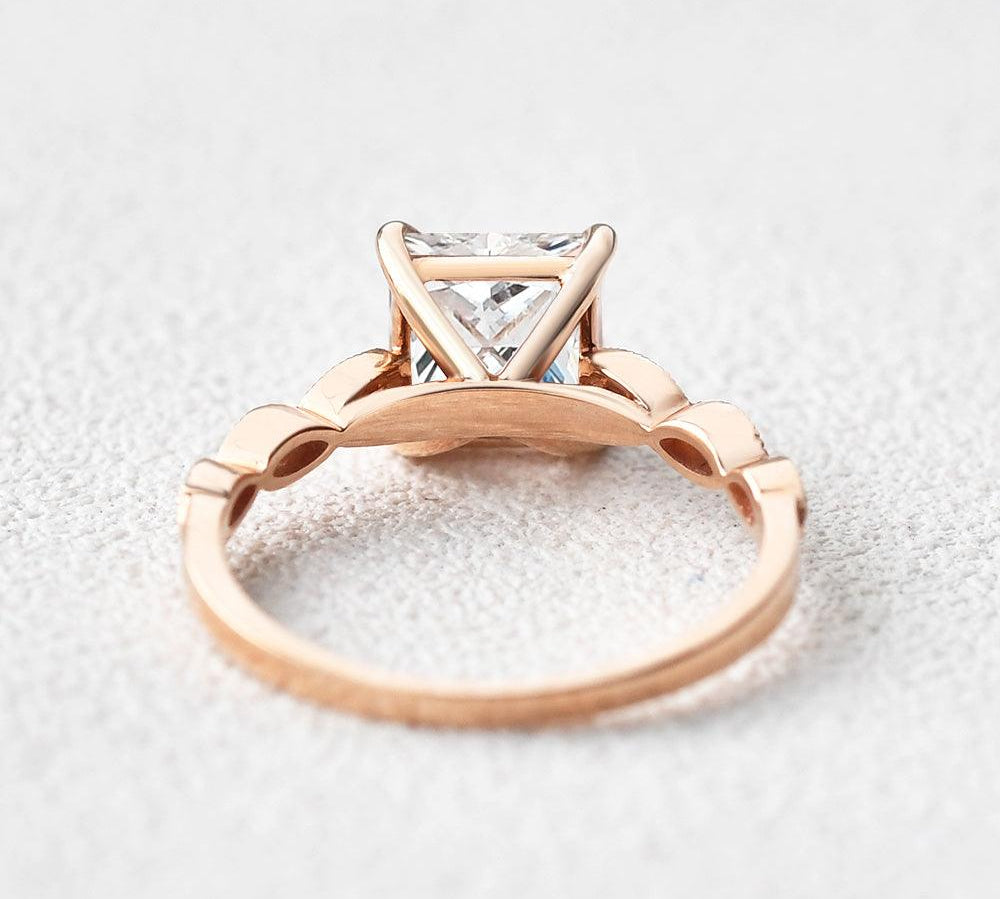 1.75 CT Princess Cut Pave Moissanite Engagement Ring 2