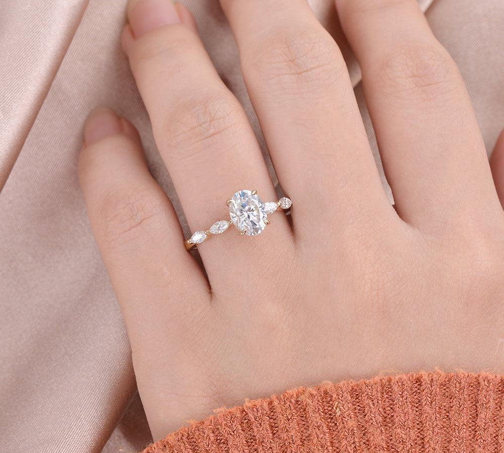 1.33 CT Oval Cut Solitaire Pave Moissanite Engagement Ring 2