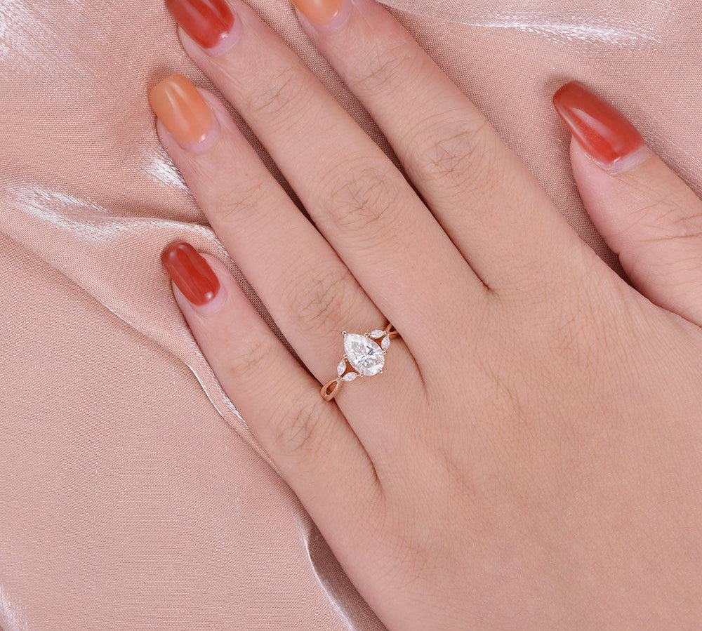 1.52 CT Pear Cut Twisted Moissanite Engagement Ring 3