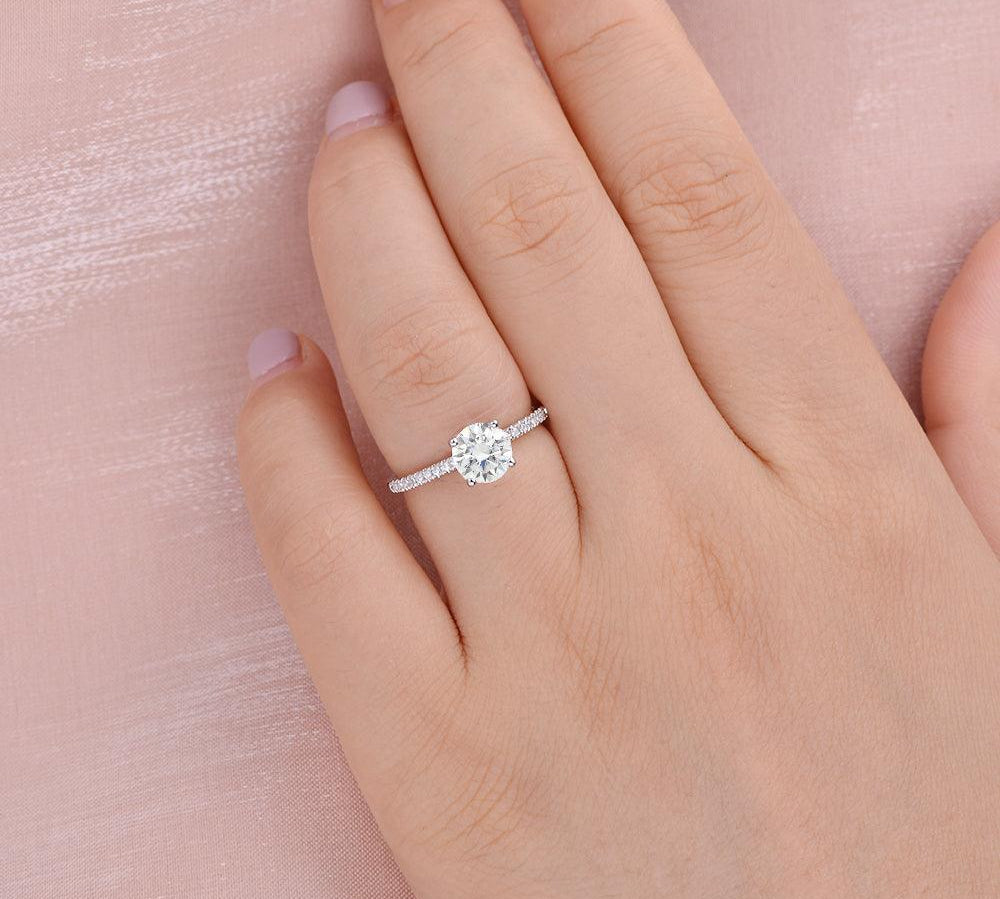 1.0 CT Round Cut Solitaire Pave Moissanite Engagement Ring 2