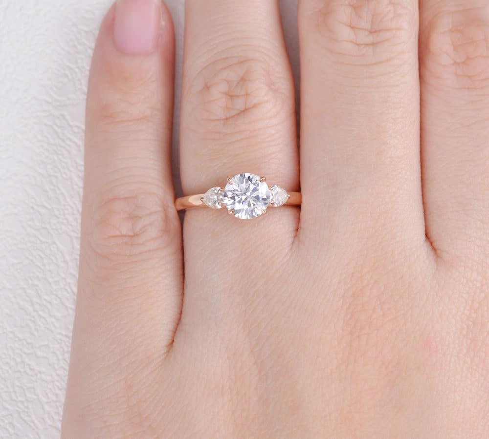 1.35 CT Round Cut Three Stone Moissanite Engagement Ring 3